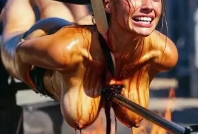 Nude Whore Throat Slashed Open Then Roasted Alive in Fire (AI)