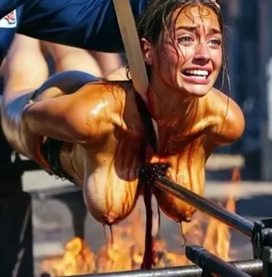 Nude Whore Throat Slashed Open Then Roasted Alive in Fire (AI)